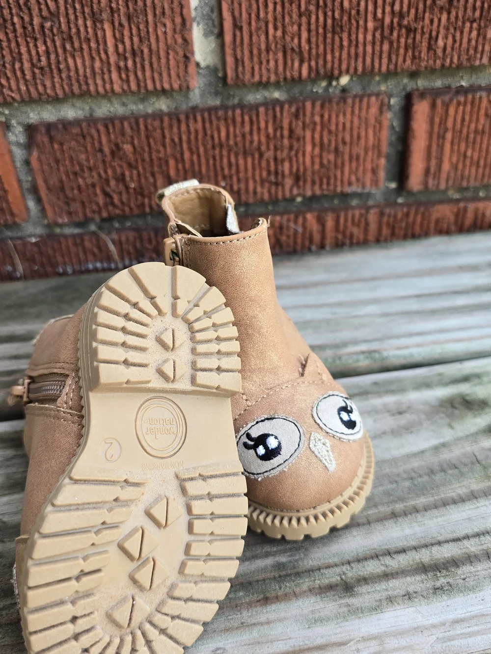 wonder nation Tan Owl Zip Boots for Kids